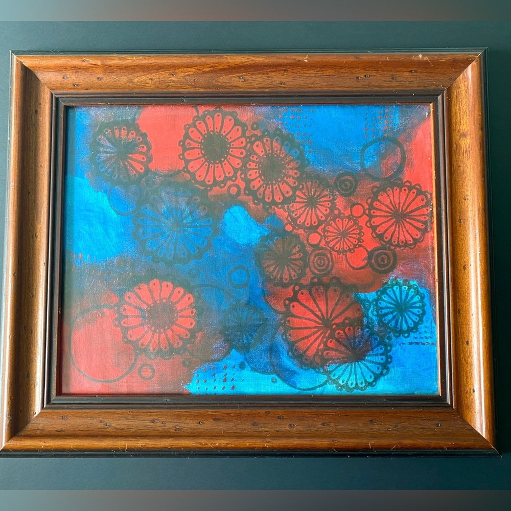Abstract Floral Art in Reclaimed Frame